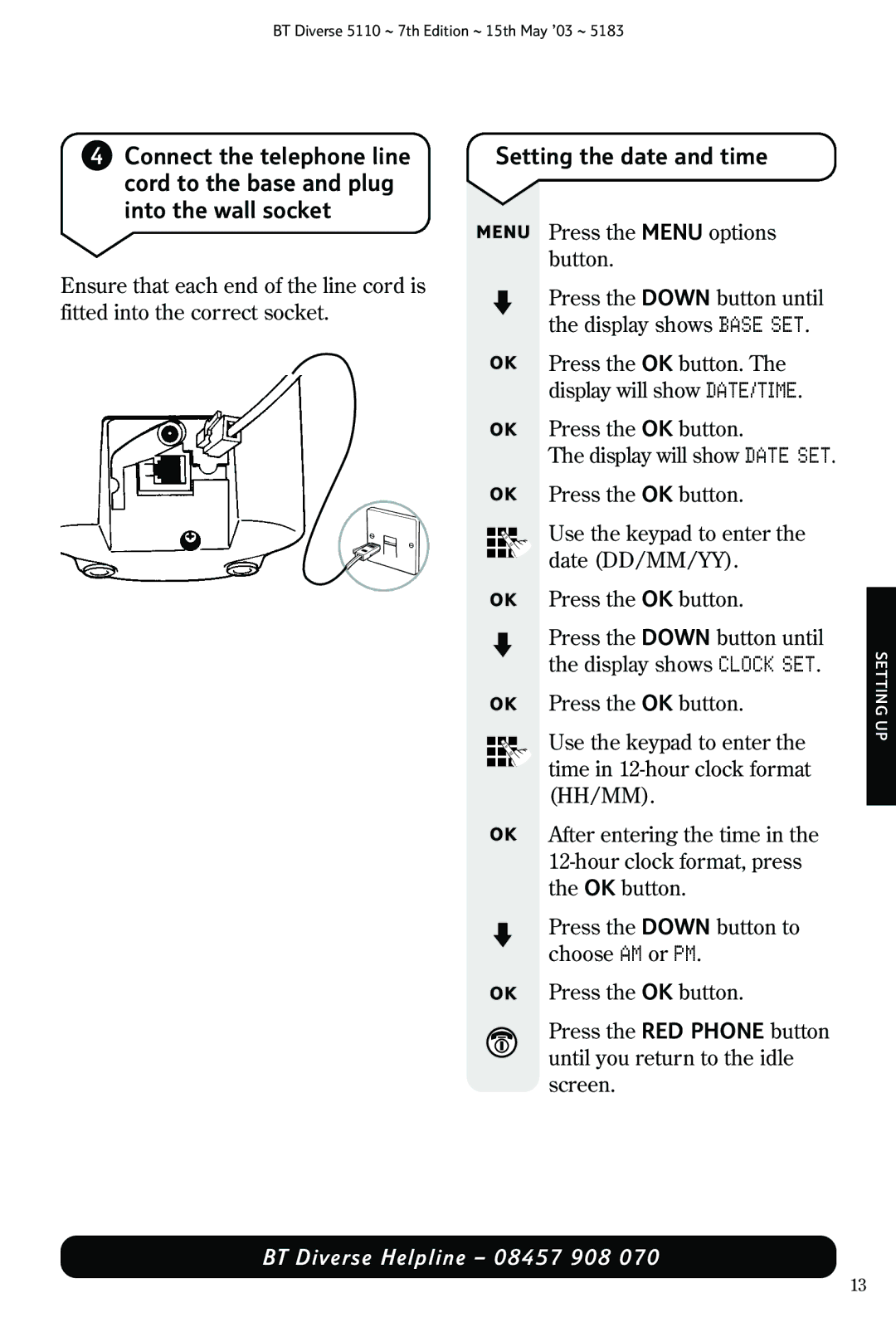 BT 5110 manual Setting the date and time 