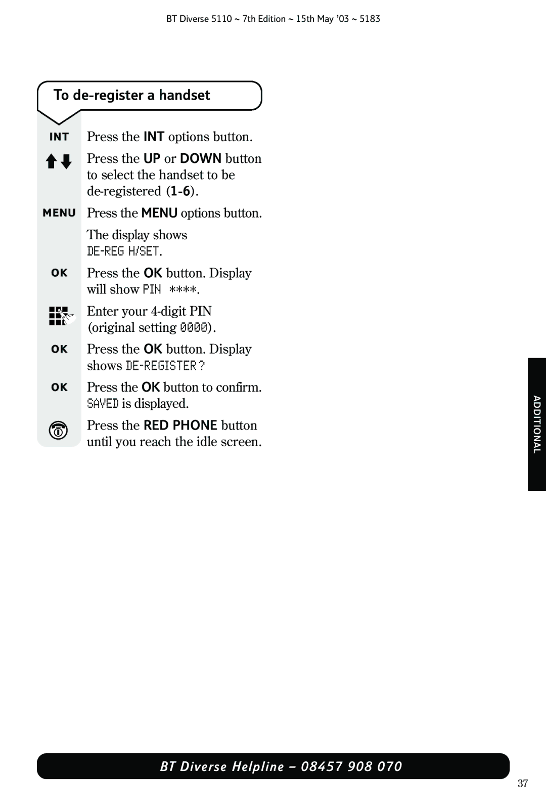 BT 5110 manual To de-register a handset 