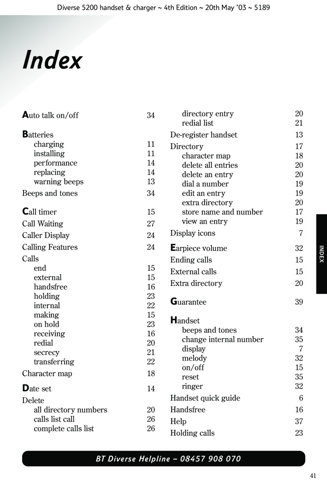 BT 5200 manual Index 