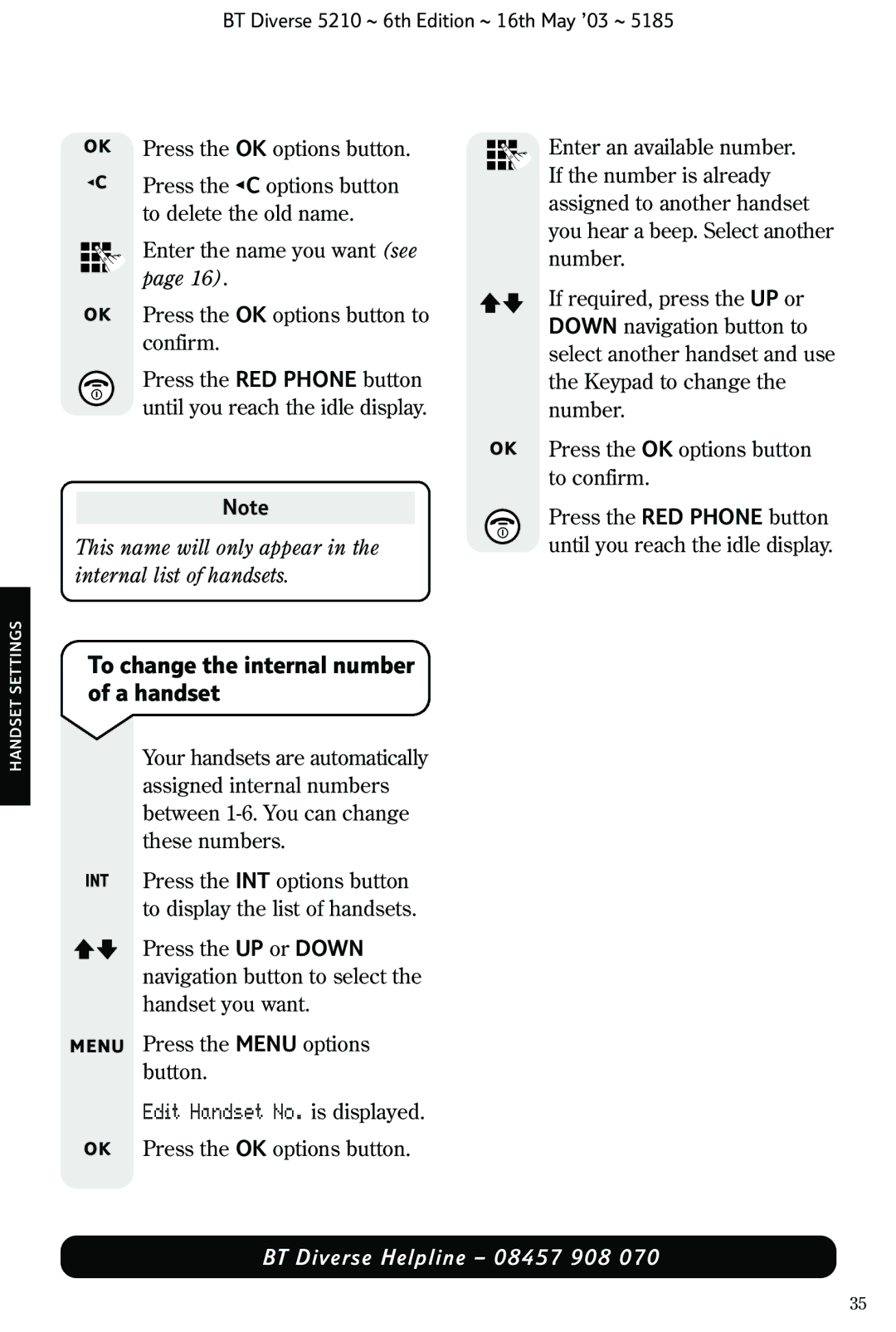 BT 5210 manual To change the internal number of a handset, Edit Handset No. is displayed 