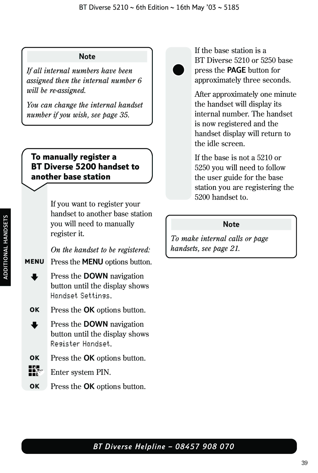 BT 5210 manual Handset Settings, Register Handset, On the handset to be registered 