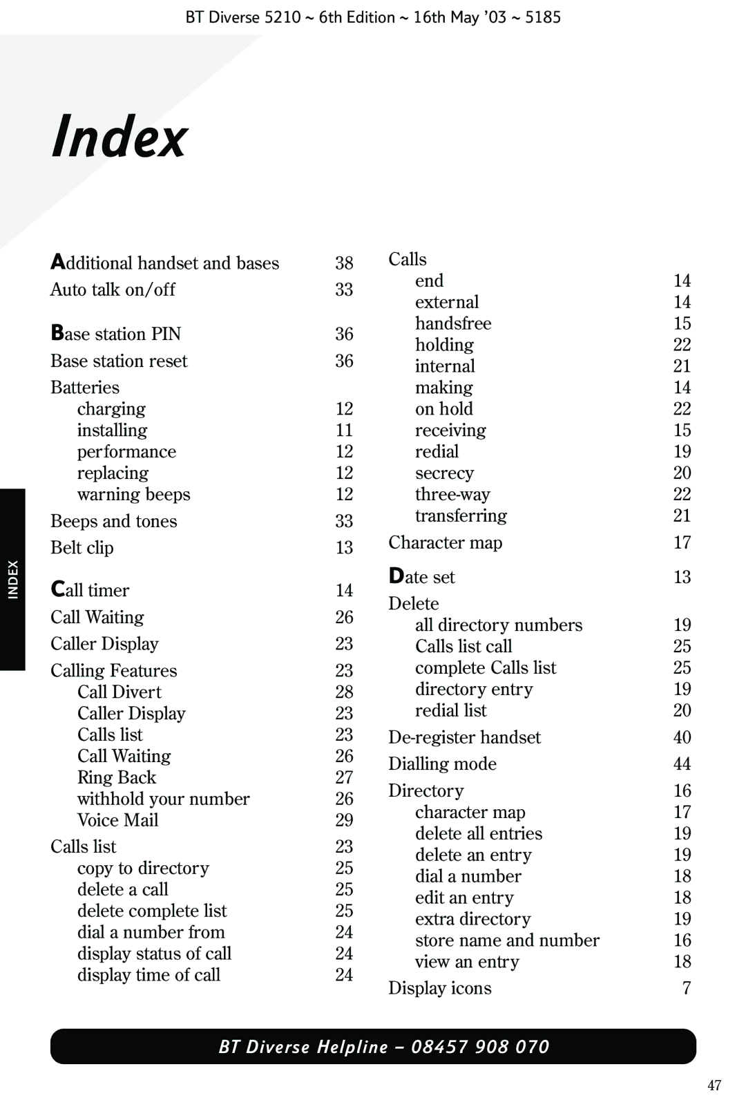 BT 5210 manual Index 