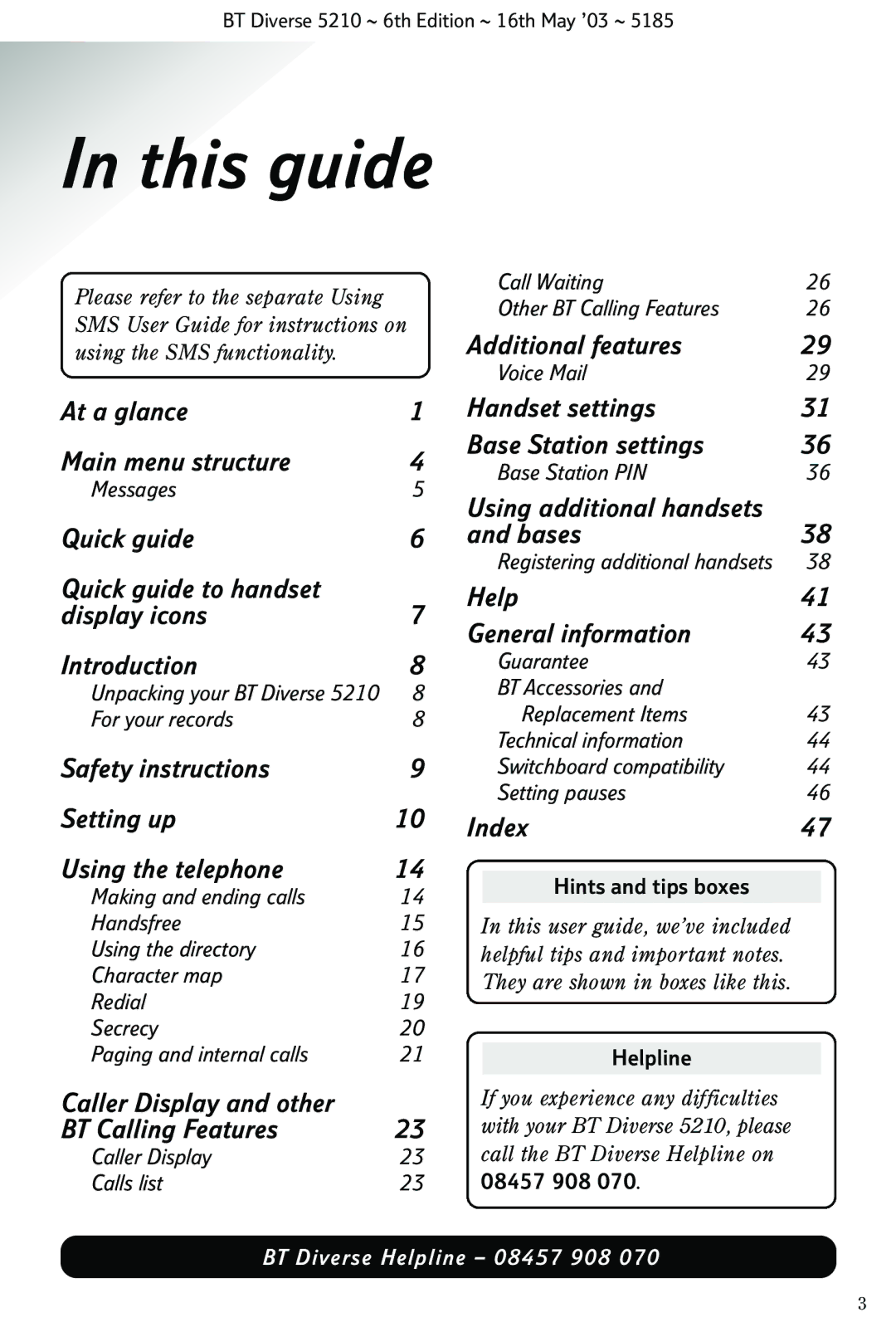 BT 5210 manual This guide, Hints and tips boxes, 21Helpline, 23 08457 908 