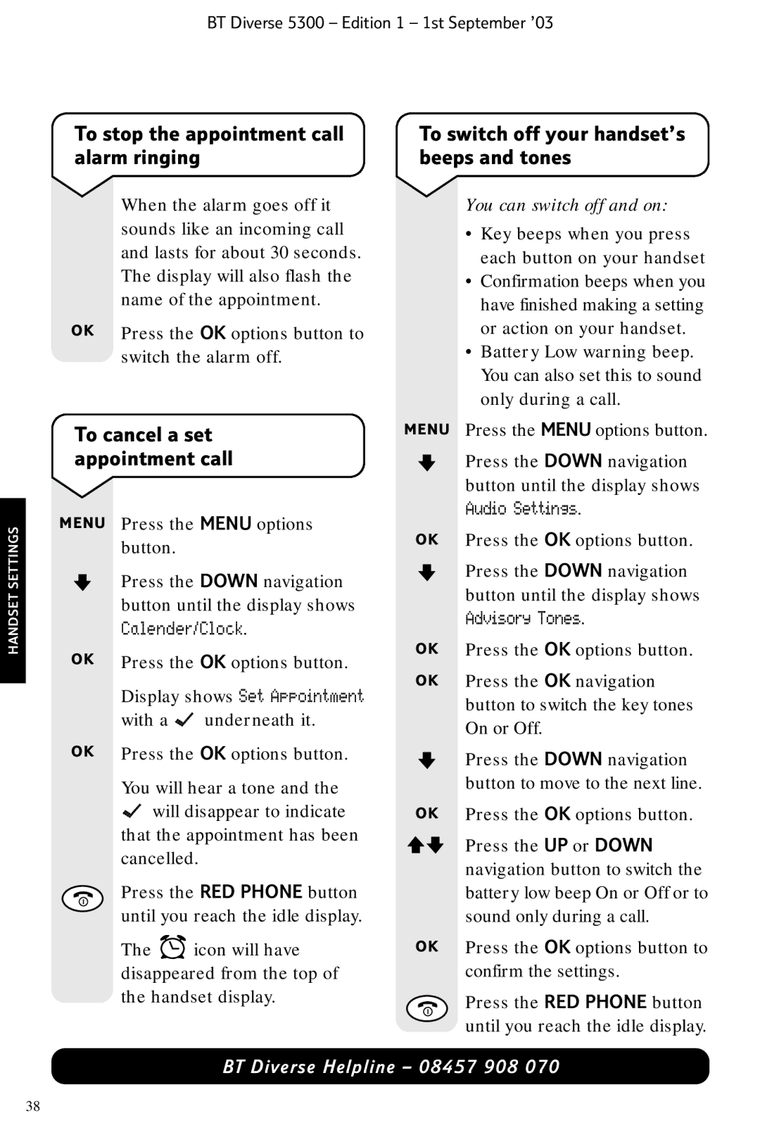 BT 5300 manual To stop the appointment call alarm ringing, To cancel a set appointment call, Display shows Set Appointment 