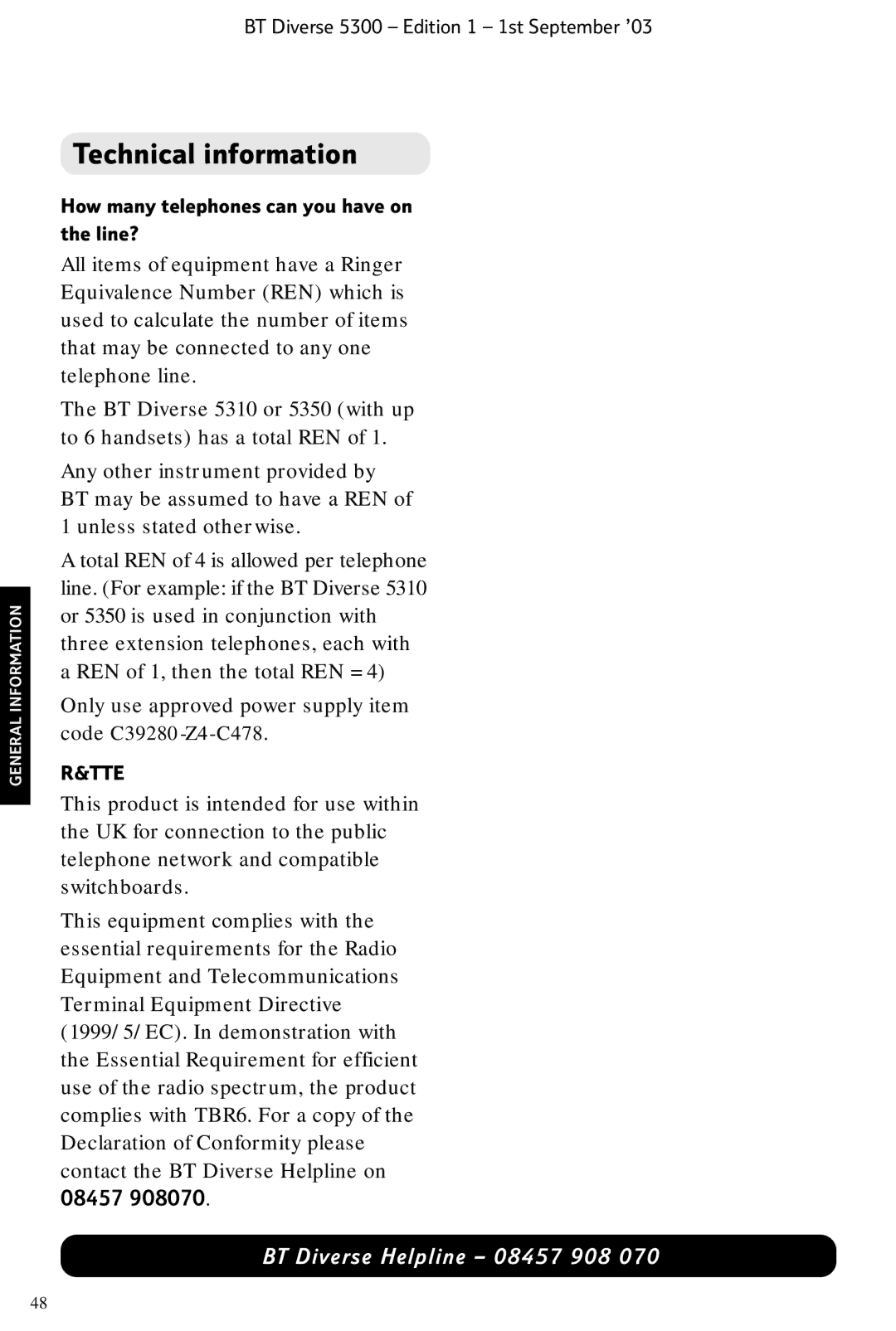 BT 5300 manual Technical information 