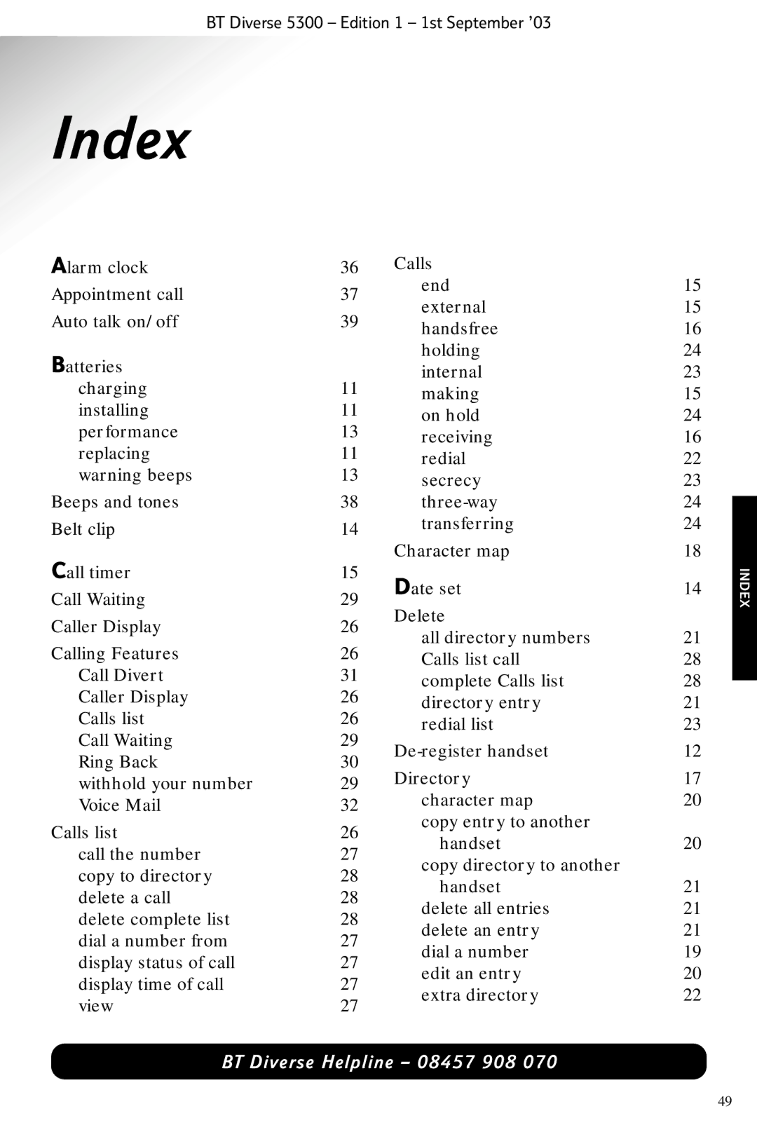 BT 5300 manual Index 