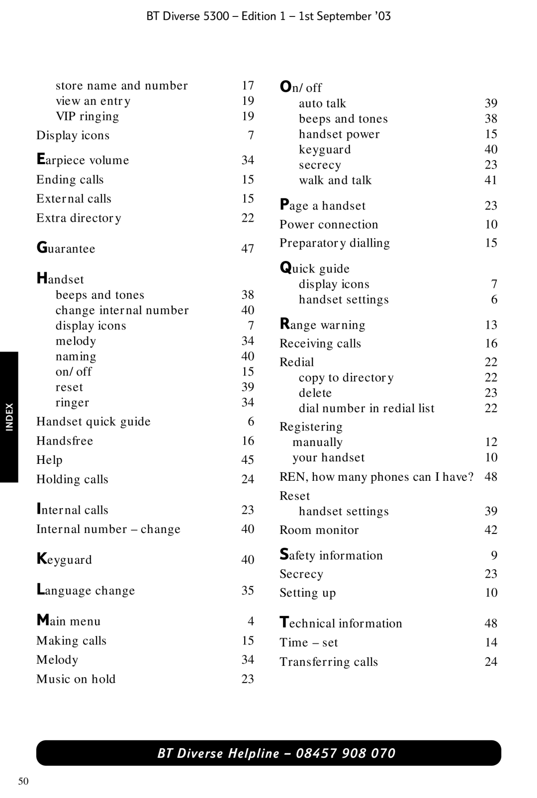 BT 5300 manual Index 