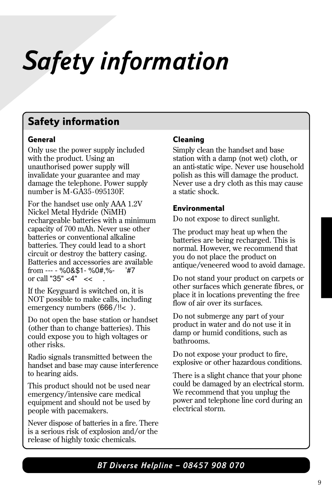 BT 5310 manual Safety information, General, Cleaning, Environmental 