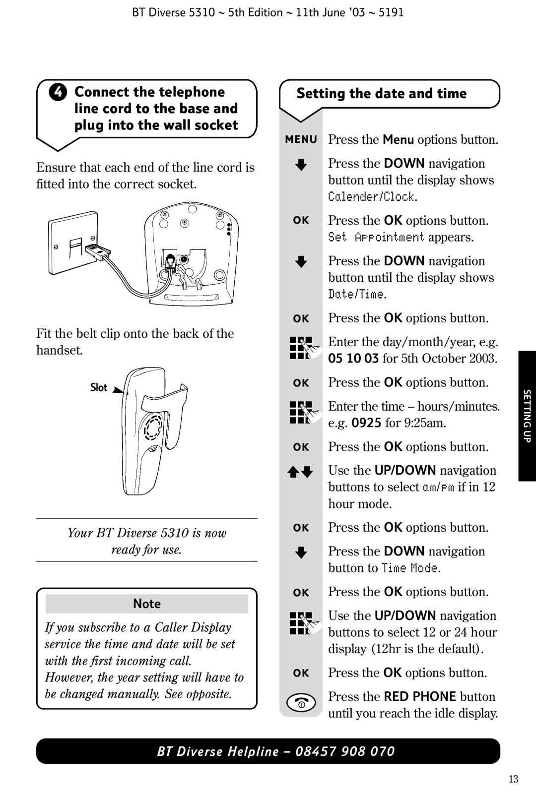 BT 5310 manual Setting the date and time 