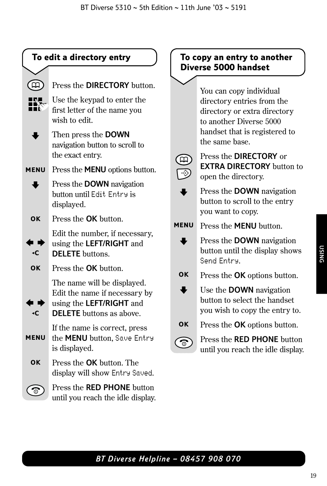 BT 5310 manual Send Entry 