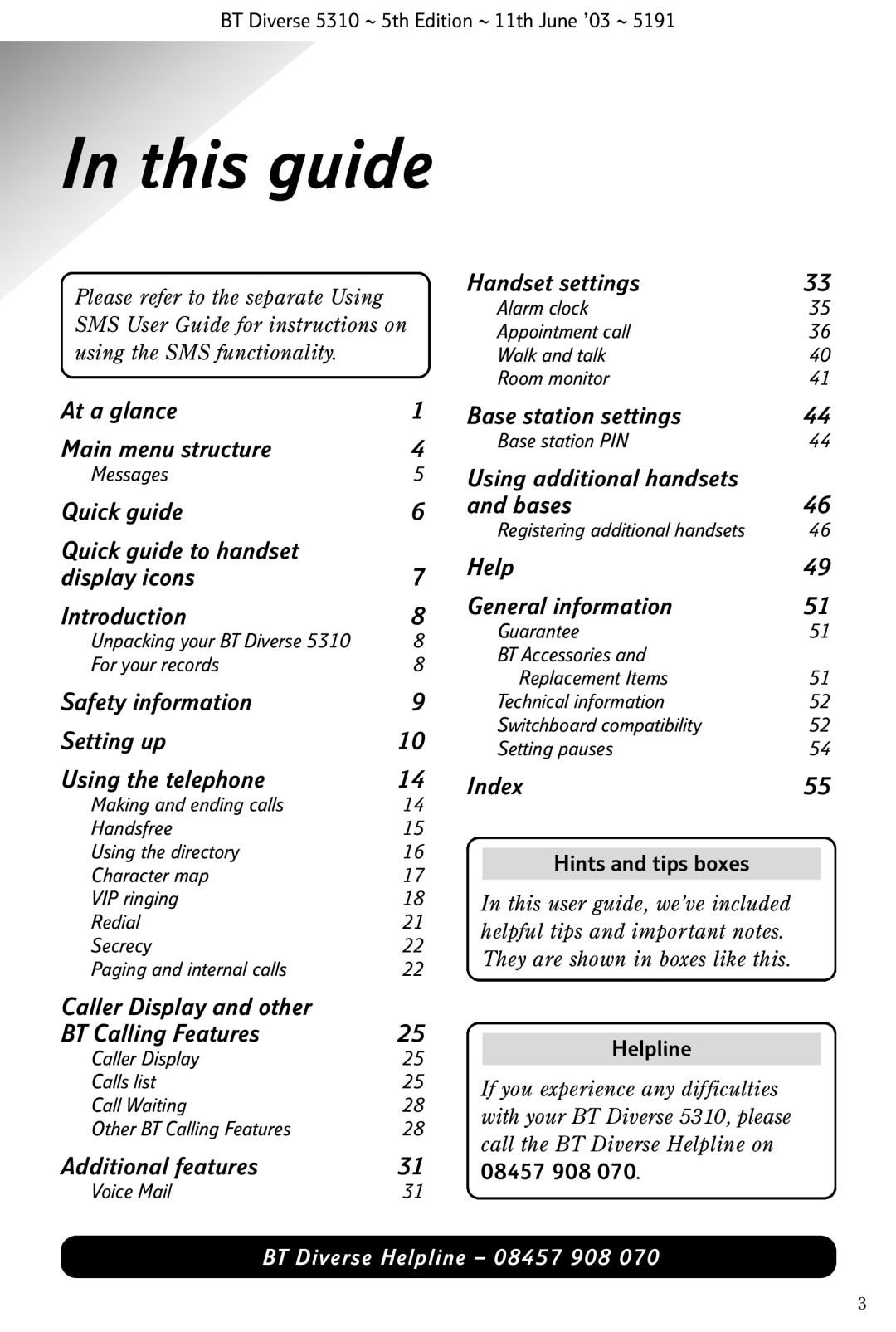 BT 5310 manual This guide, Hints and tips boxes 