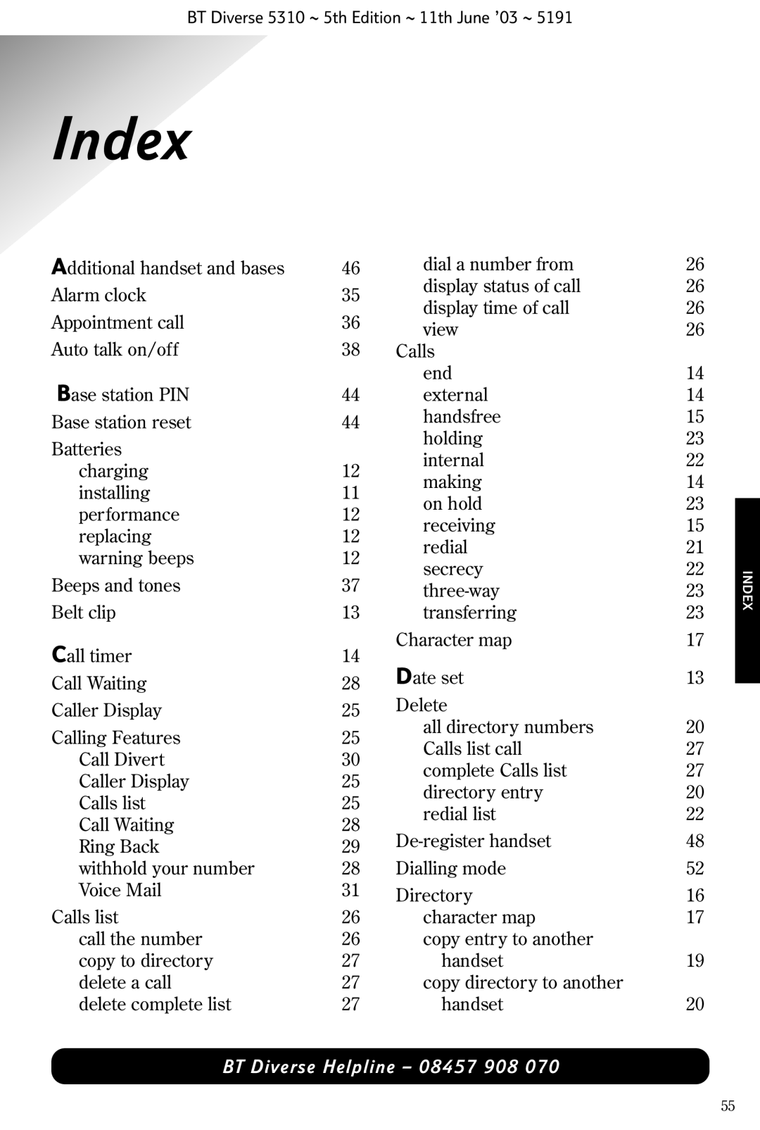 BT 5310 manual Index 