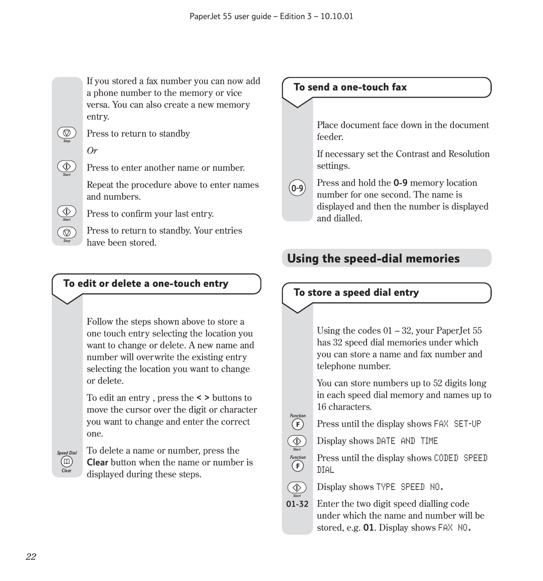 BT 55 manual Using the speed-dial memories, To send a one-touch fax 