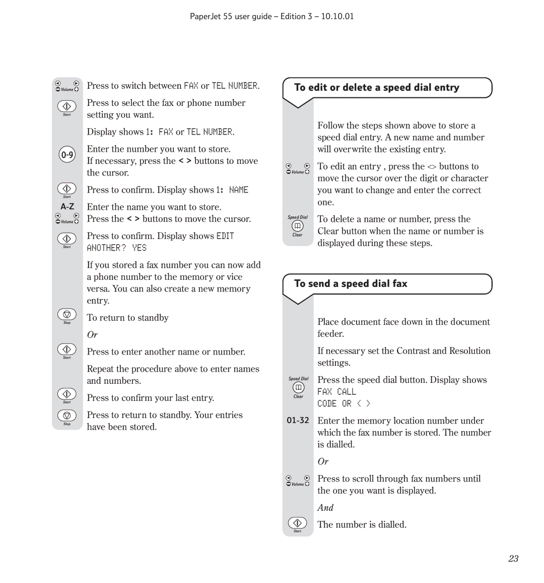 BT 55 manual To edit or delete a speed dial entry, To send a speed dial fax, FAX Call Code or 