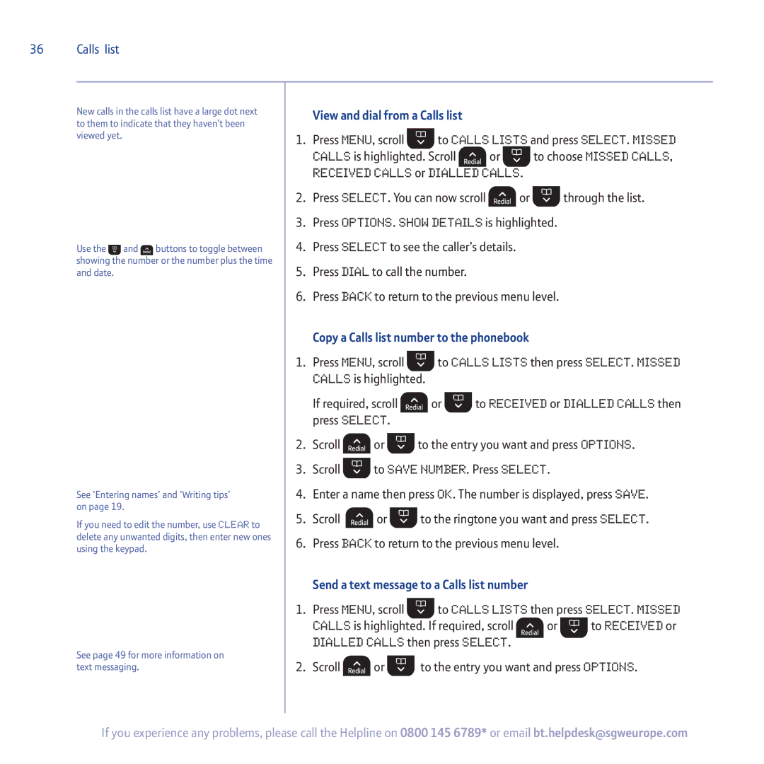 BT 5500 manual Press Dial to call the number, Copy a Calls list number to the phonebook, Scroll 