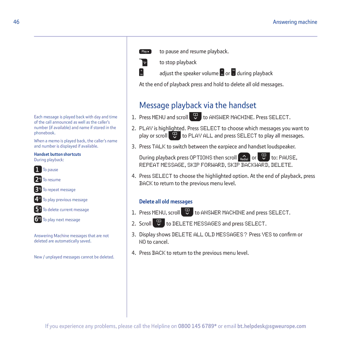 BT 5500 manual Message playback via the handset 