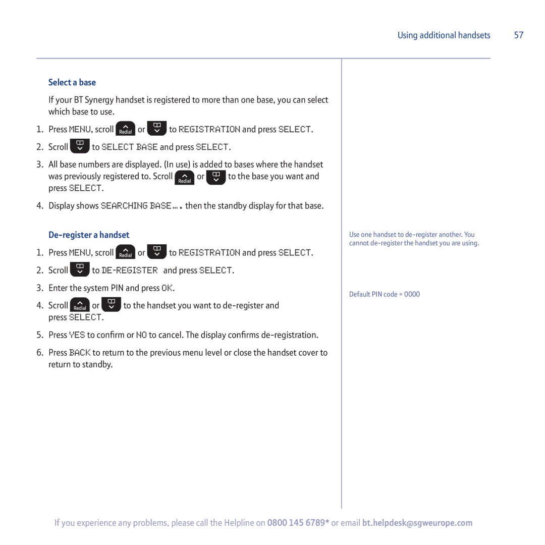 BT 5500 manual Select a base, Was previously registered to. Scroll, De-register a handset 