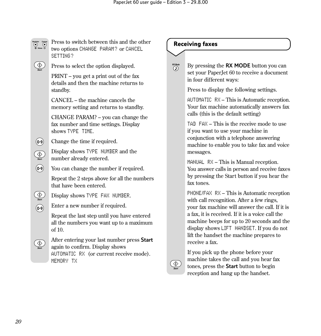 BT 60 manual Two options Change PARAM? or Cancel, Setting?, Receiving faxes 