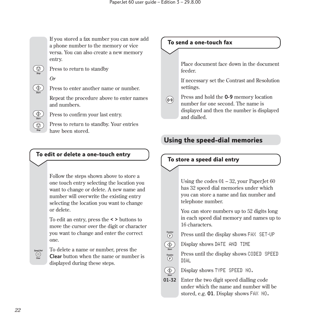 BT 60 manual Using the speed-dial memories, To send a one-touch fax 