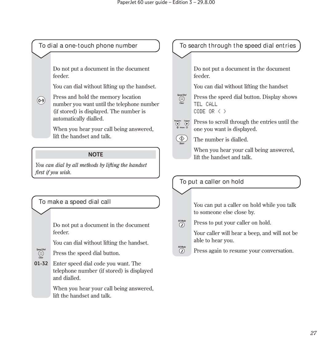 BT 60 manual To dial a one-touch phone number, To search through the speed dial entries, To make a speed dial call 