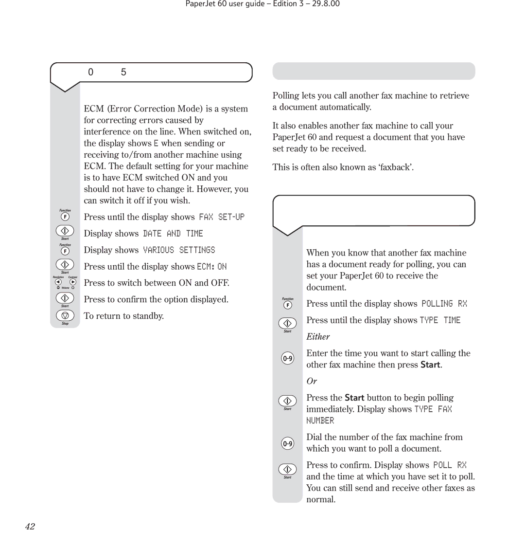 BT 60 manual Polling, To switch ECM mode on/off, To poll a document from another fax machine, Number 