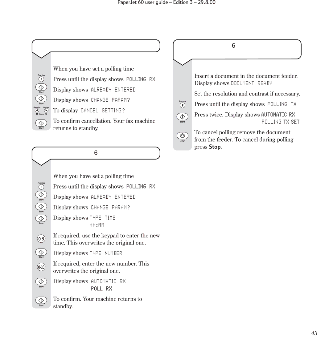 BT 60 manual To cancel polling, To set a document for polling by another fax machine, To change a polling time and number 