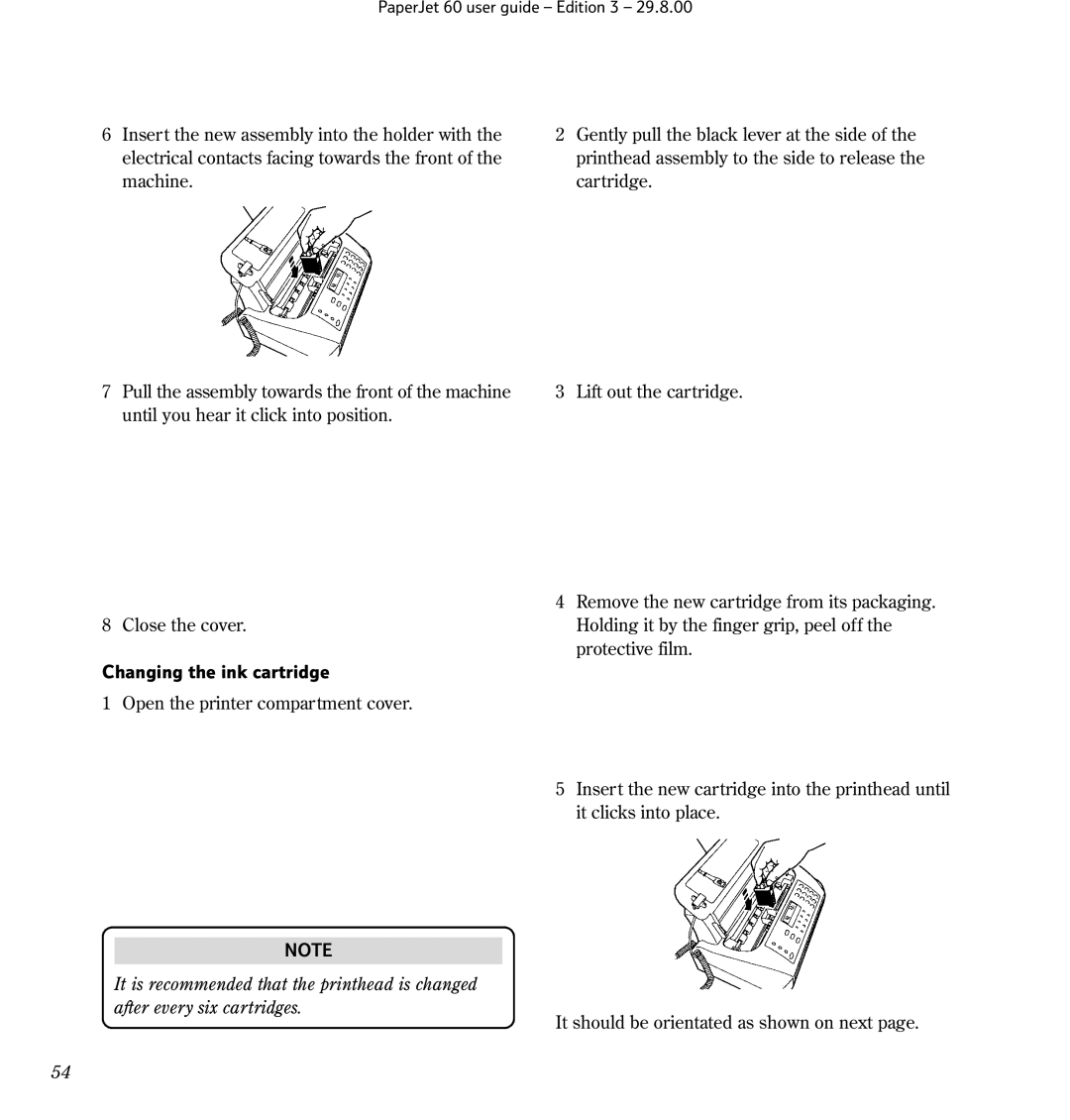 BT 60 manual Changing the ink cartridge 