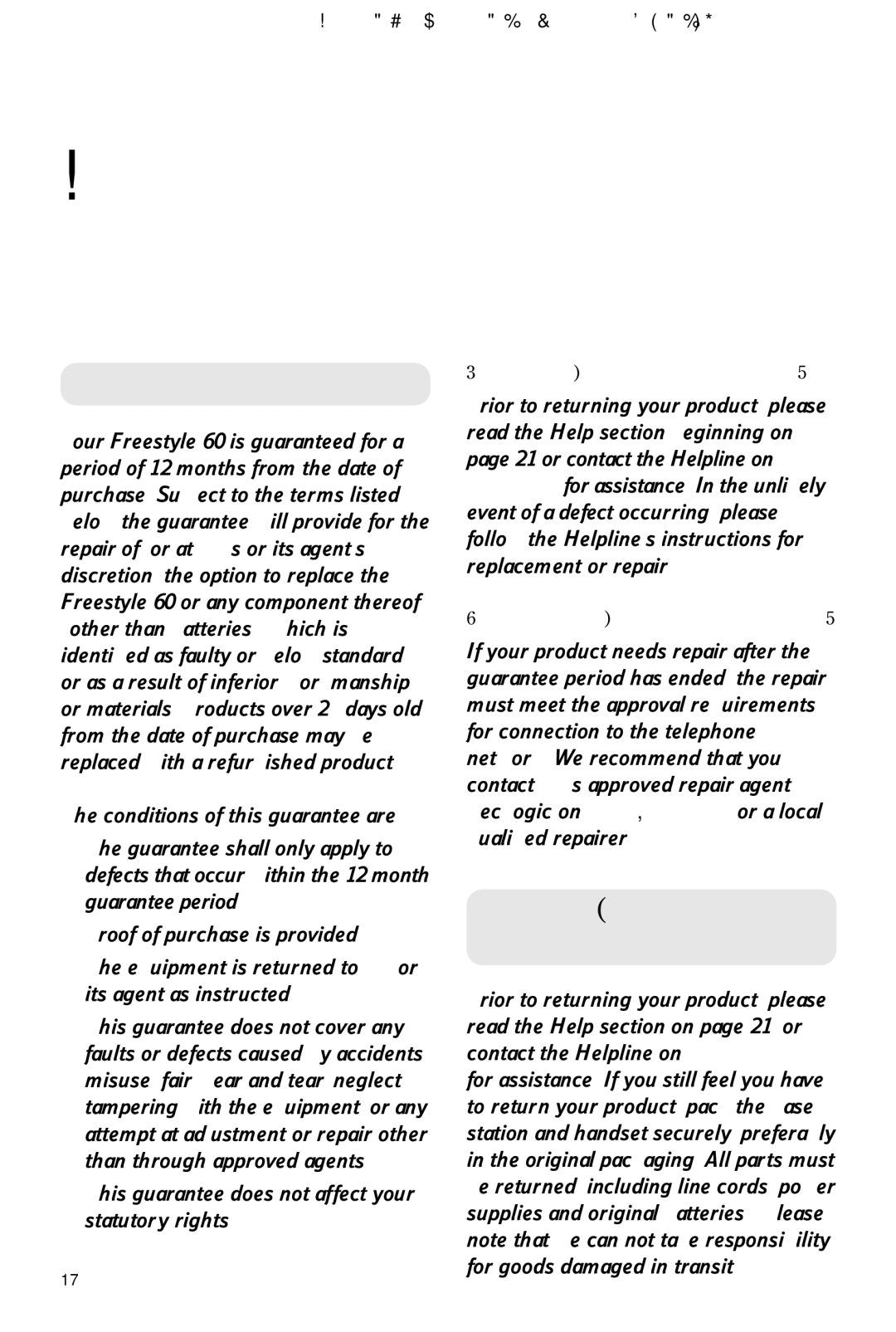 BT 60 manual General information, Guarantee, If you have to return your product 