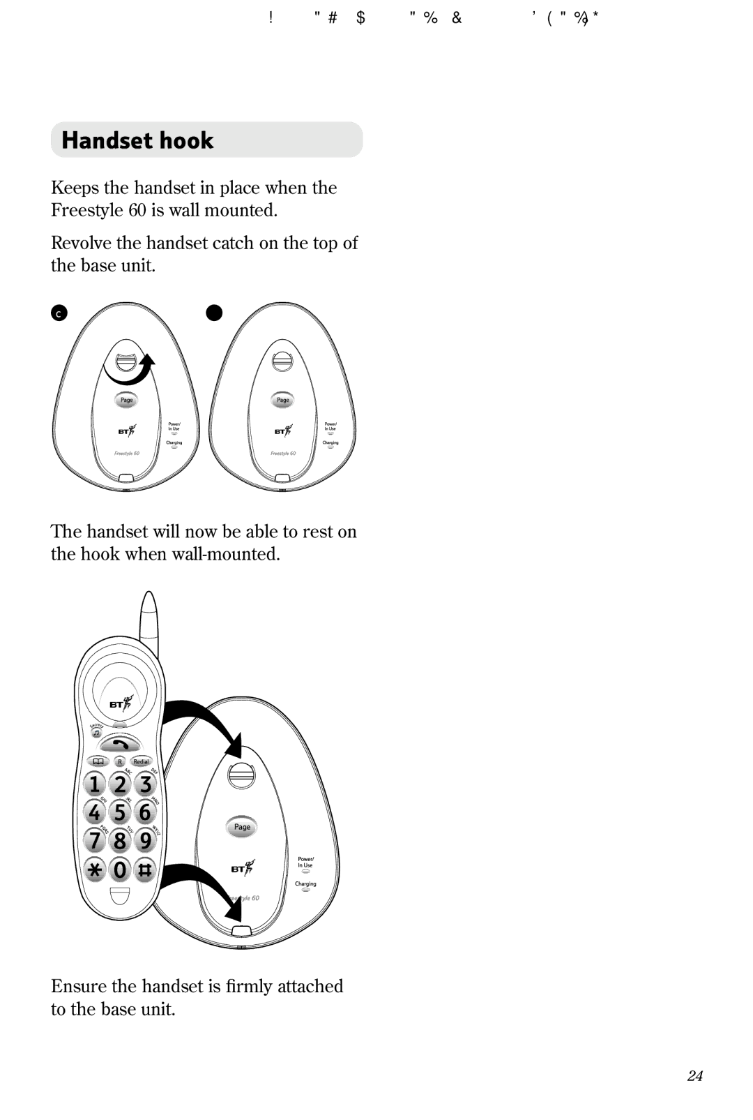 BT 60 manual Handset hook 