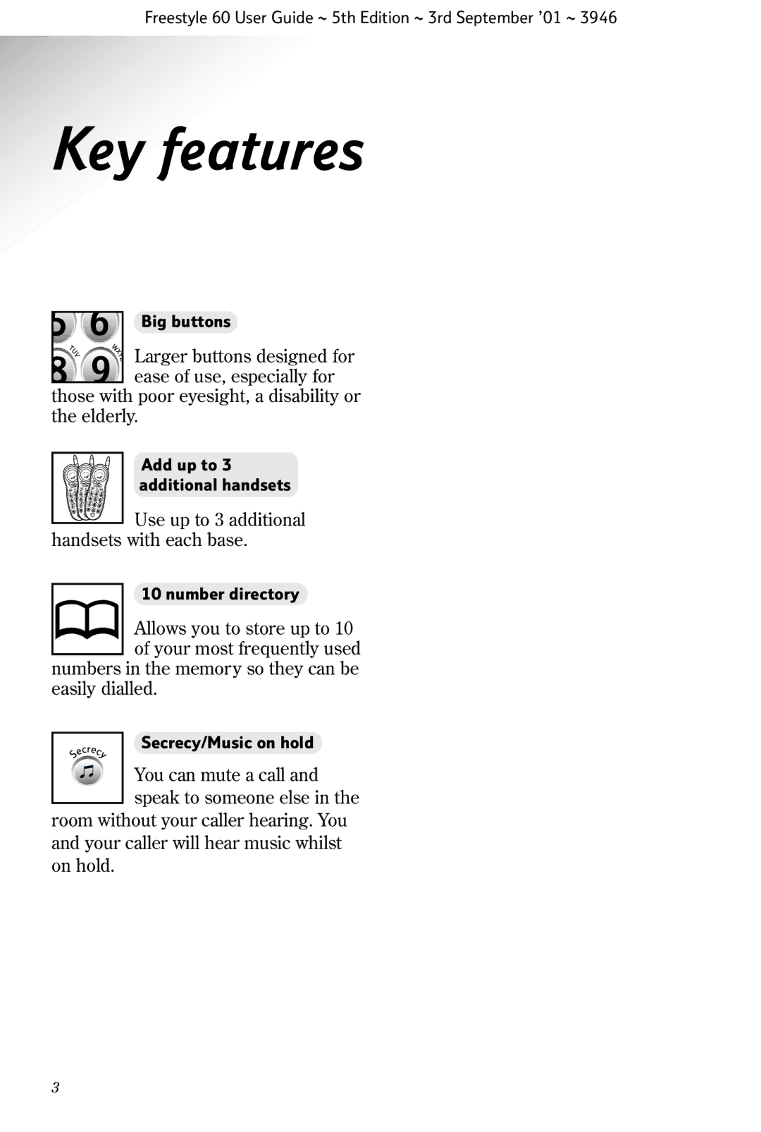 BT 60 manual Key features 