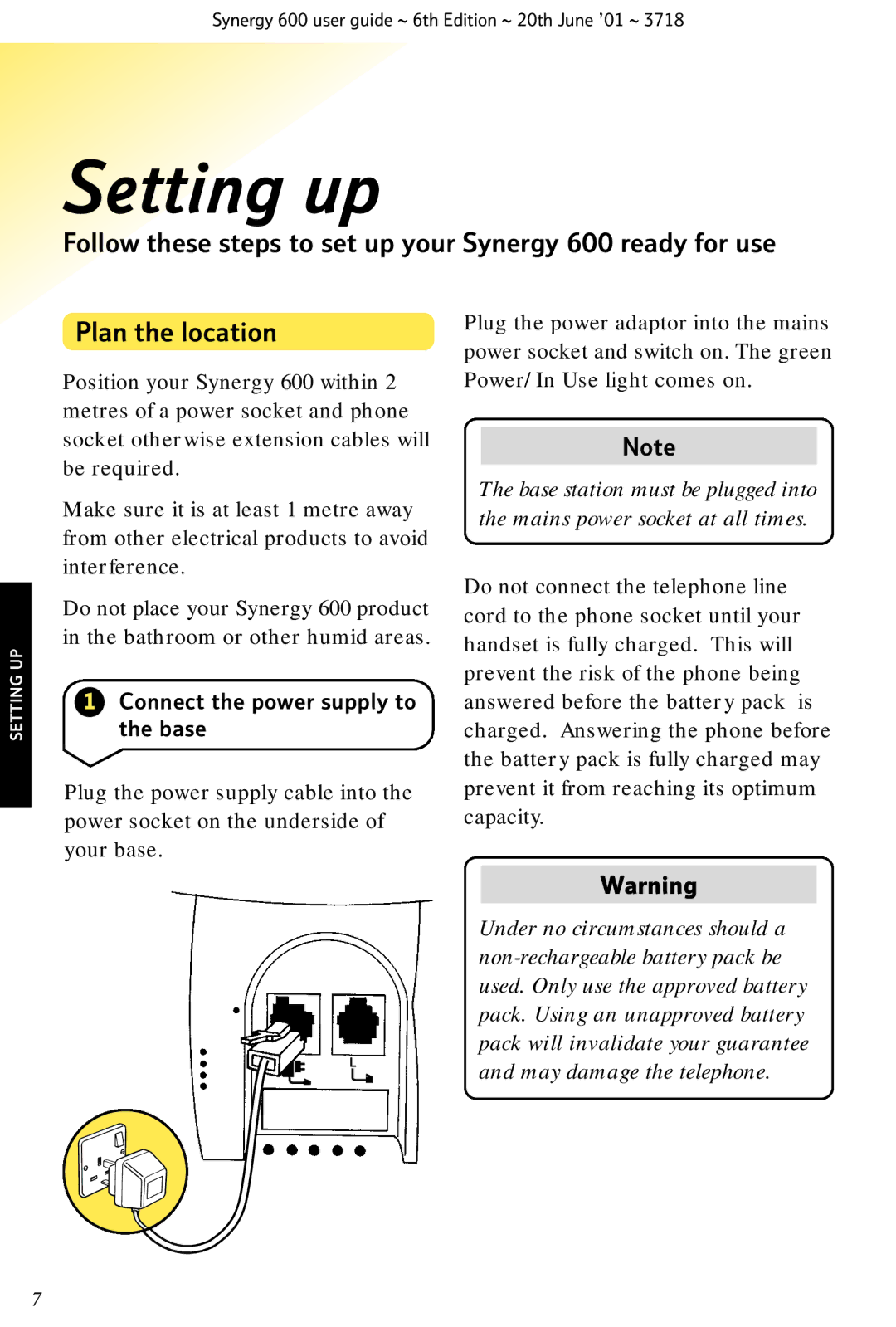 BT manual Setting up, Follow these steps to set up your Synergy 600 ready for use, Plan the location 