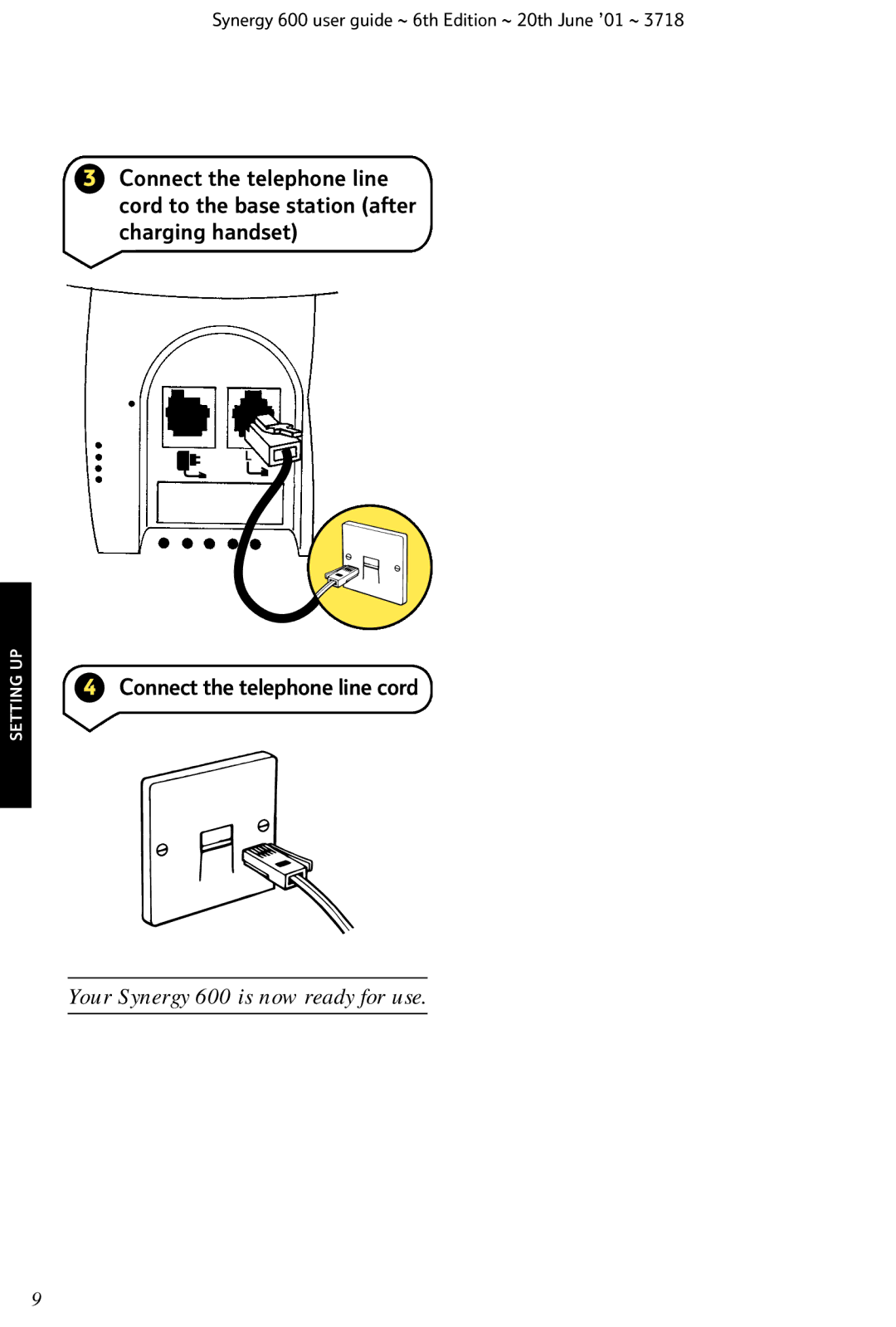 BT manual Connect the telephone line cord, Your Synergy 600 is now ready for use 
