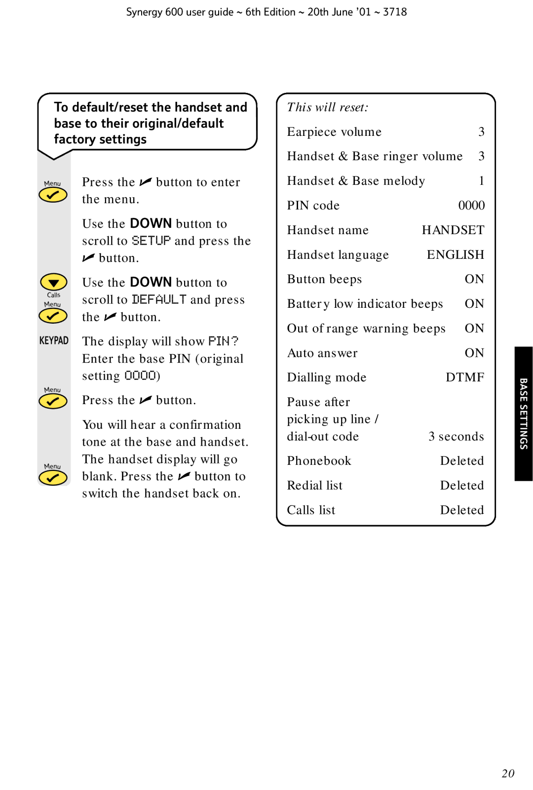 BT 600 manual Handset language, English 