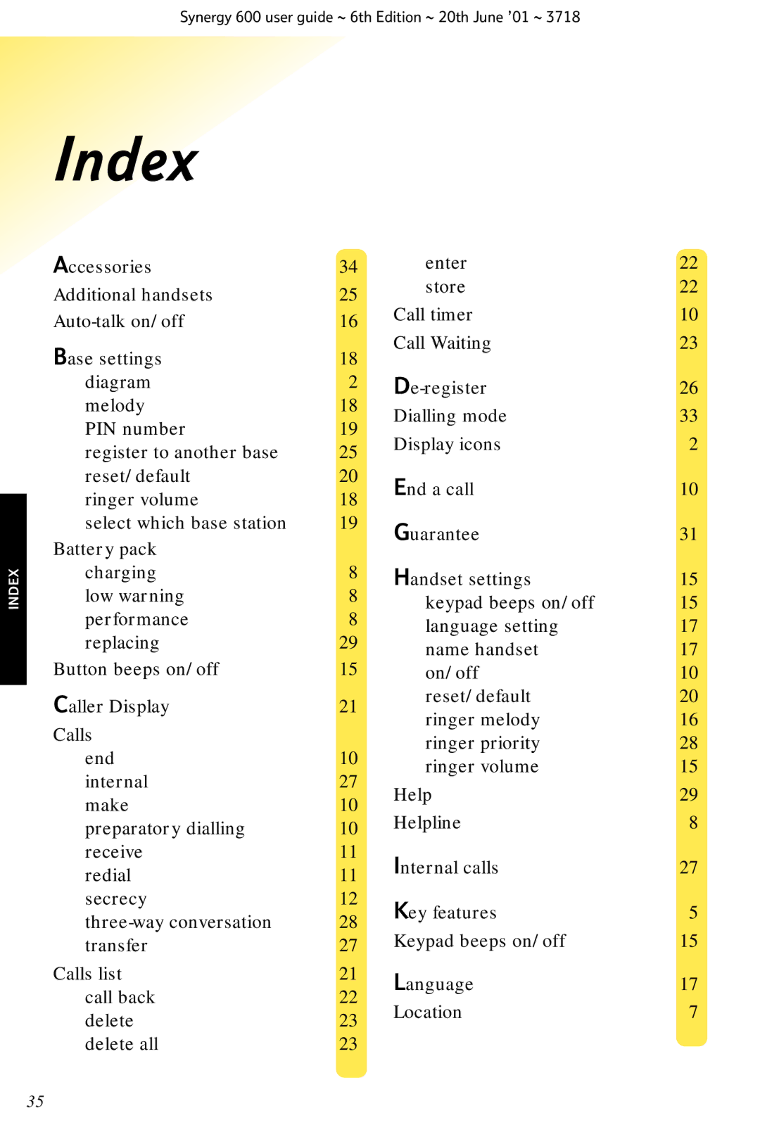 BT 600 manual Index 