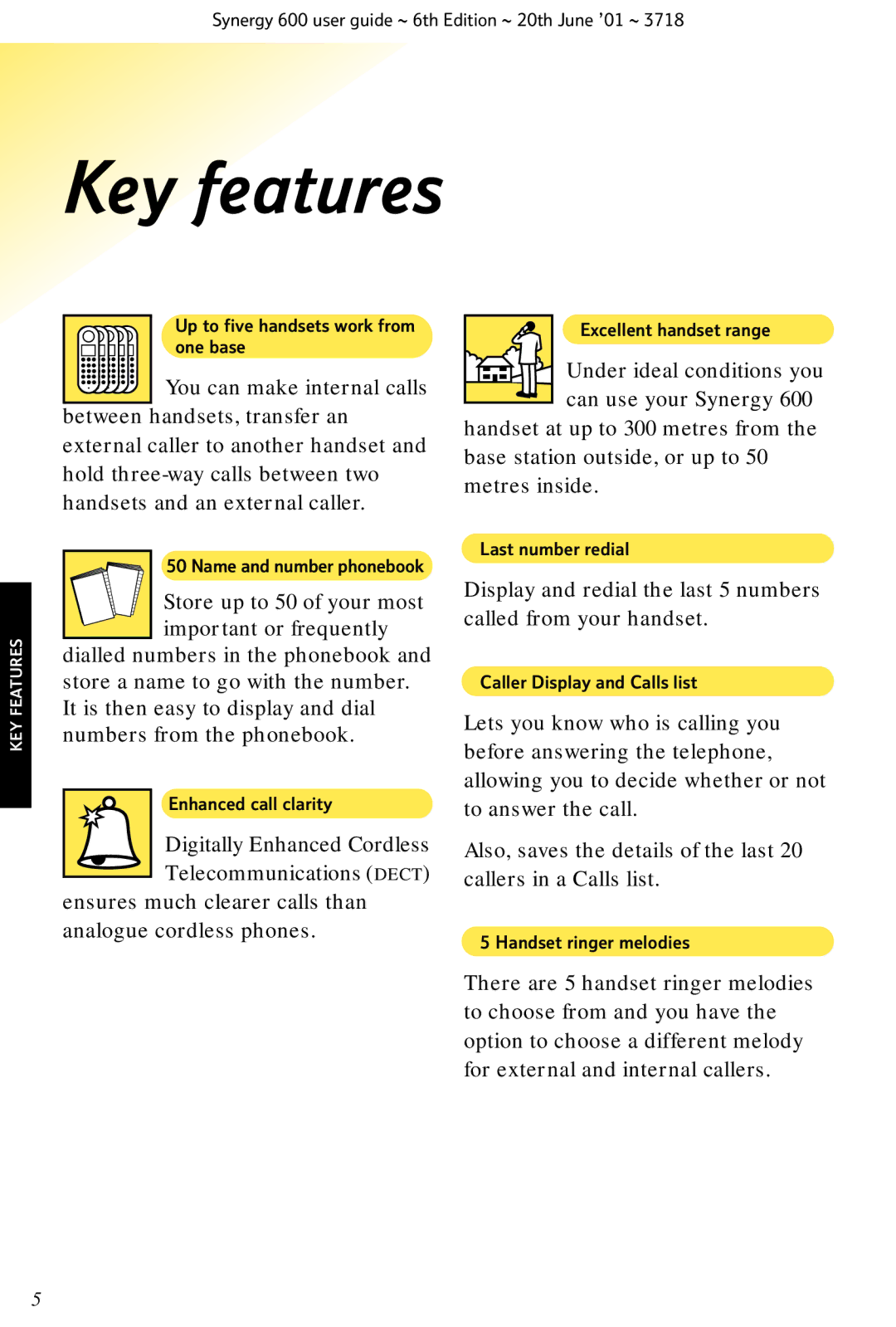 BT 600 manual Key features 