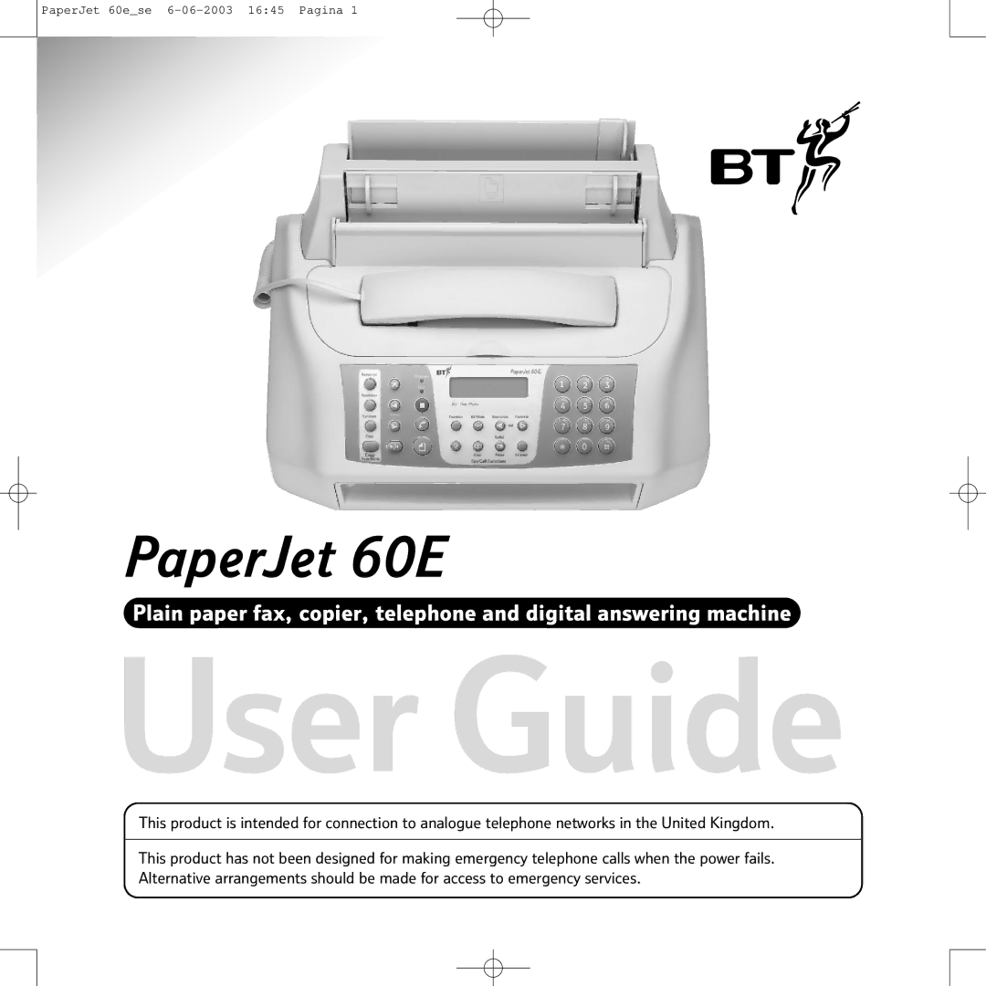 BT manual User Guide, PaperJet 60E 