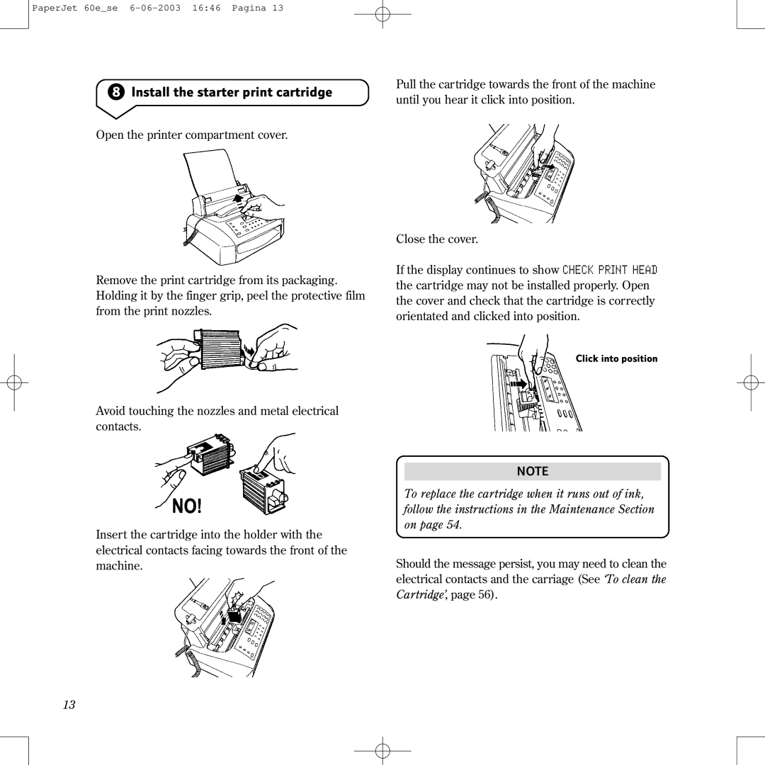 BT 60E manual Install the starter print cartridge 