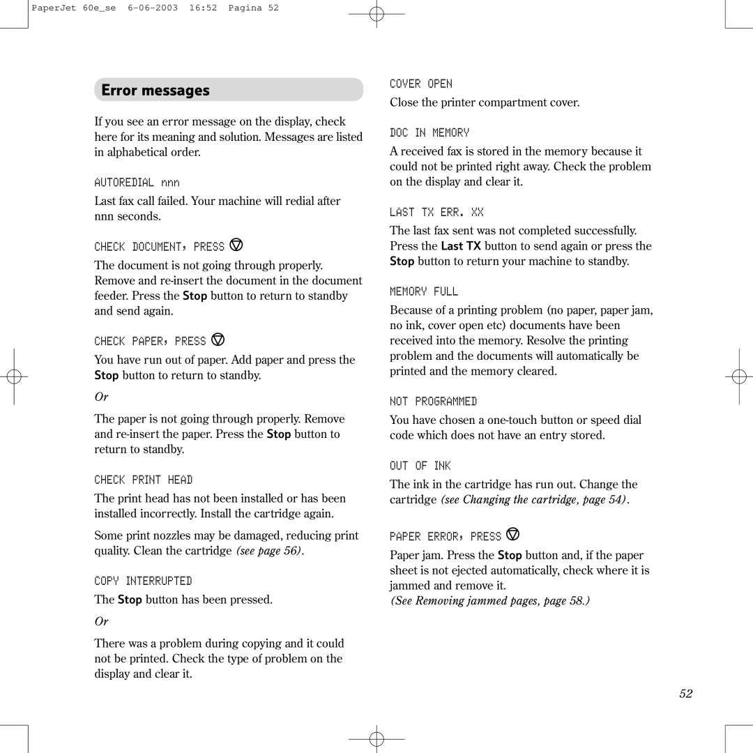 BT 60E manual Error messages 