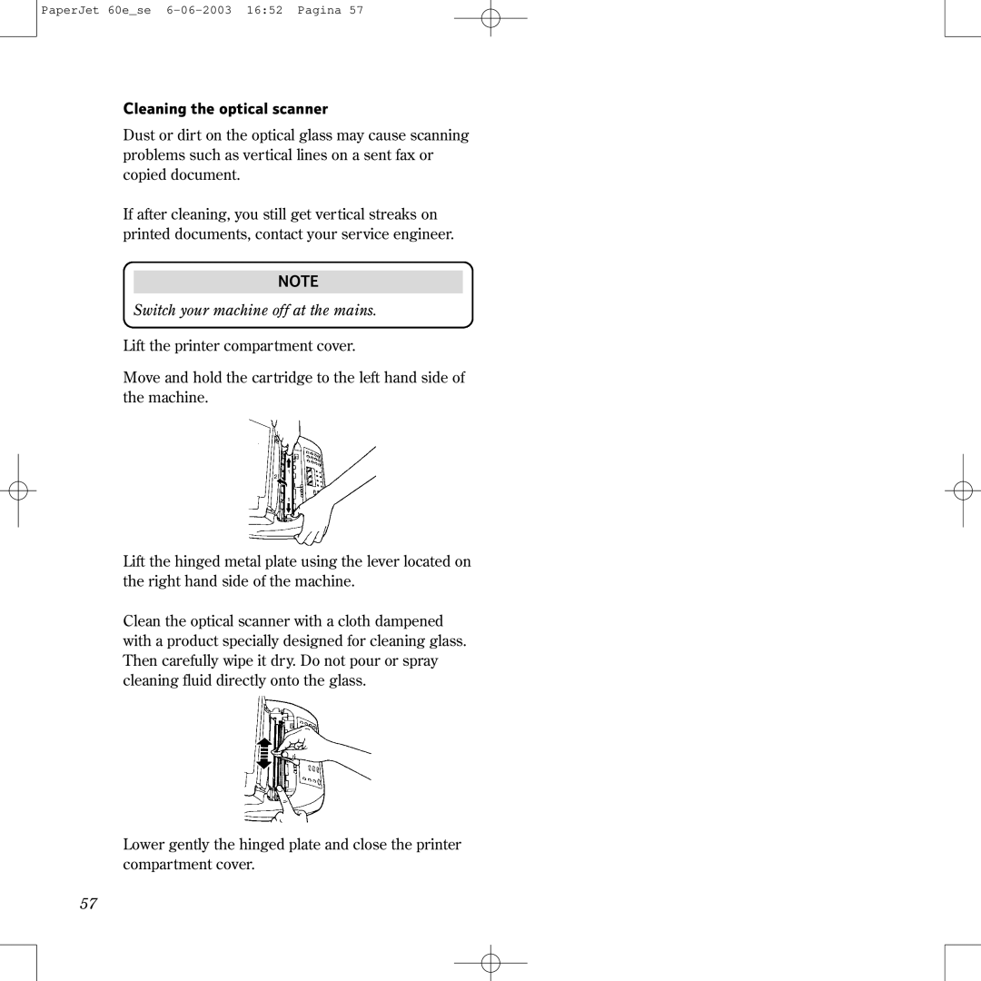 BT 60E manual Cleaning the optical scanner, Switch your machine off at the mains 