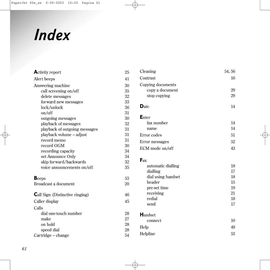 BT 60E manual Index 