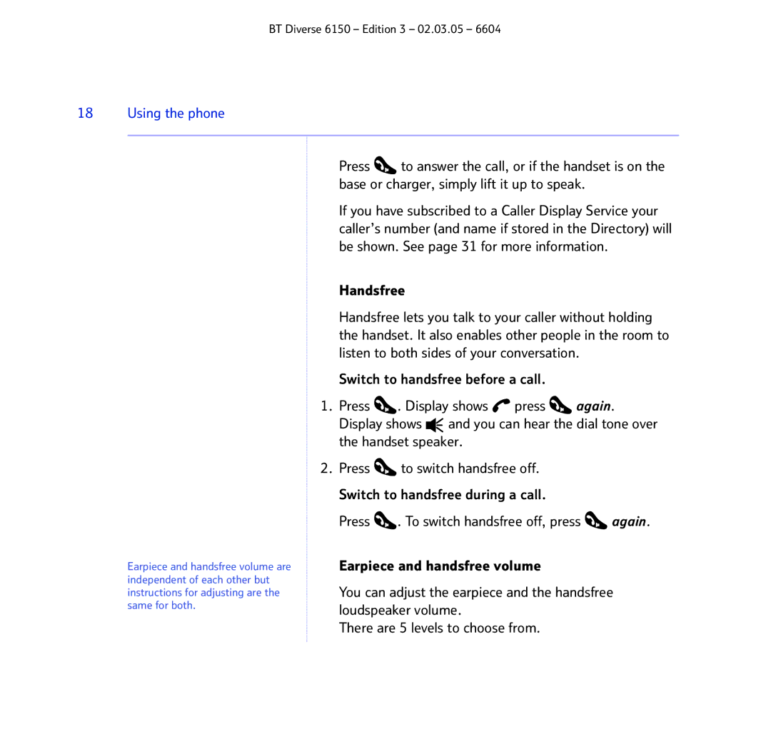 BT 6150 manual Handsfree 