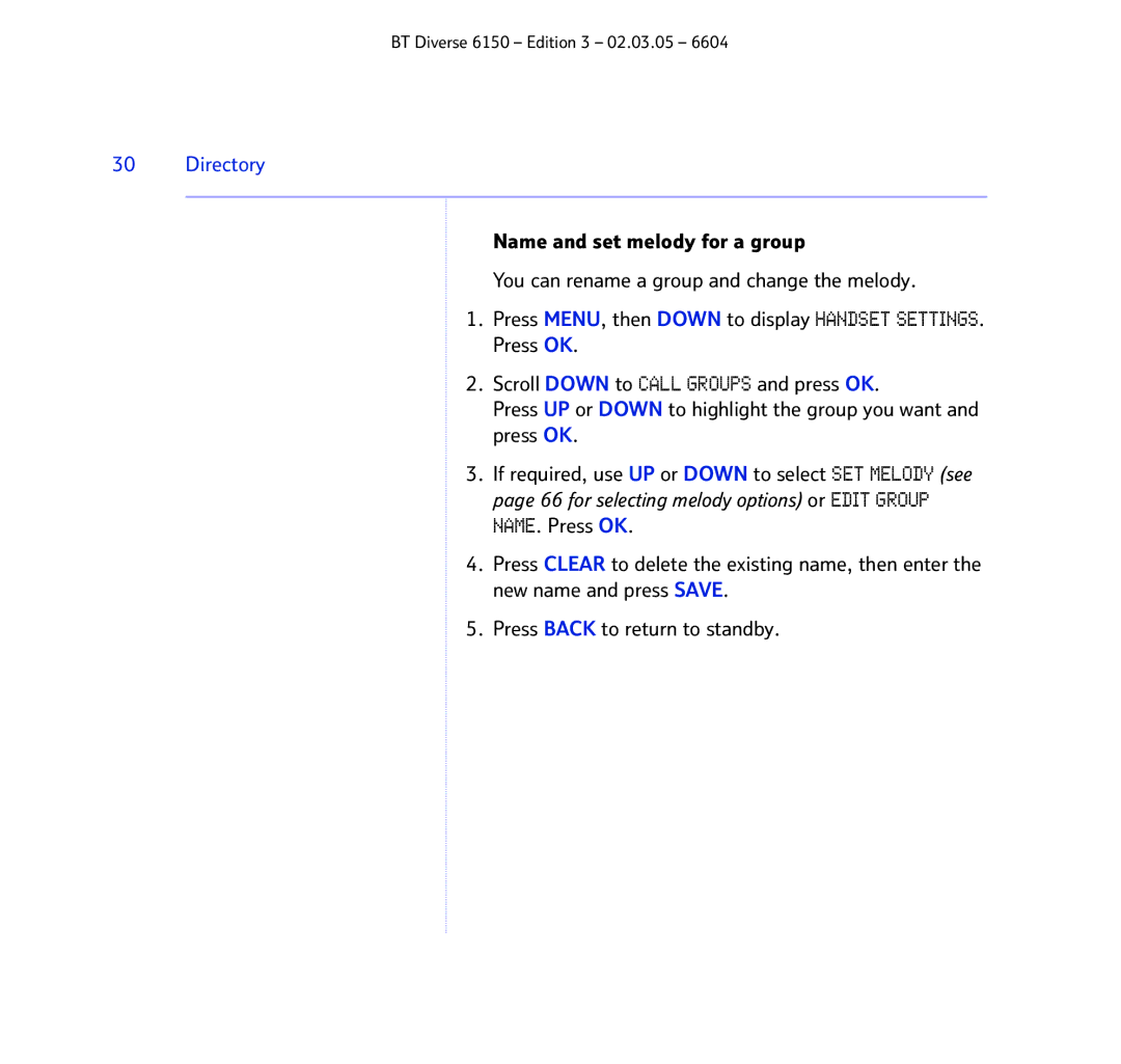 BT 6150 manual Directory 