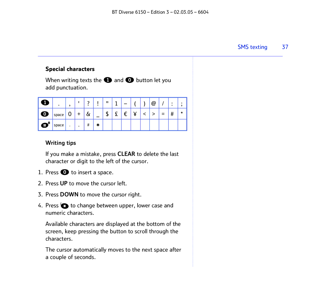 BT 6150 manual $ £, Writing tips 