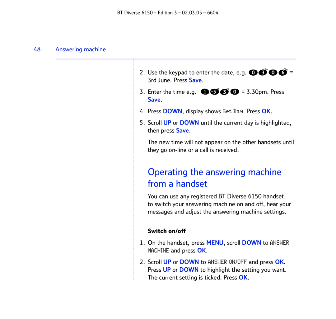 BT 6150 manual Operating the answering machine from a handset, Save 