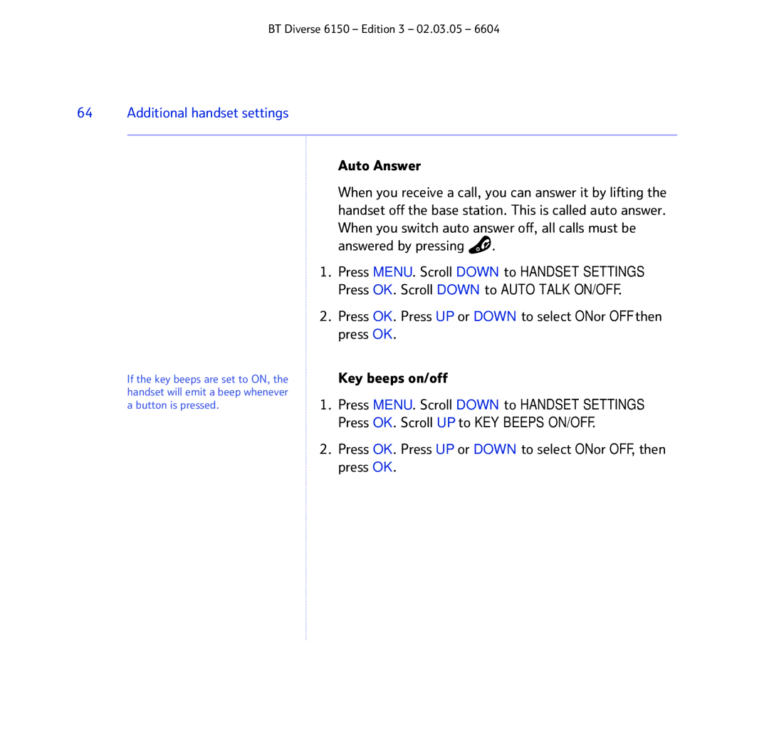 BT 6150 manual Auto Answer 