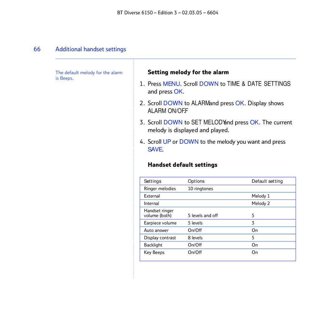 BT 6150 manual Alarm ON/OFF 