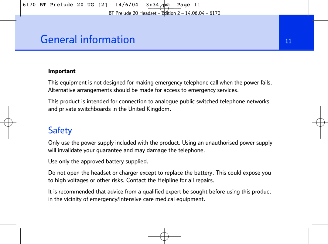 BT 6170 manual General information, Safety 