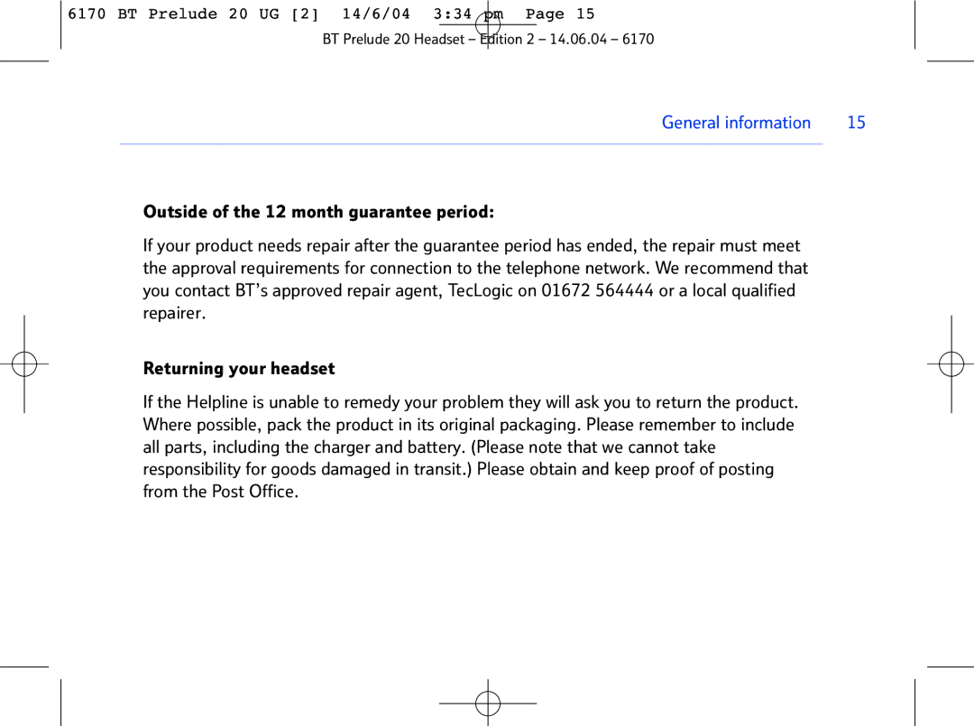 BT 6170 manual BT Prelude 20 UG 2 14/6/04 334 pm 