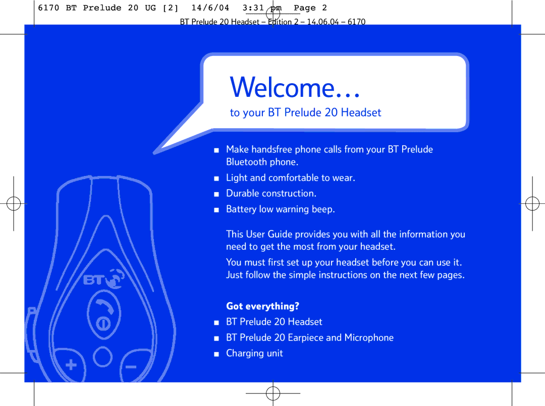 BT 6170 manual Welcome… 