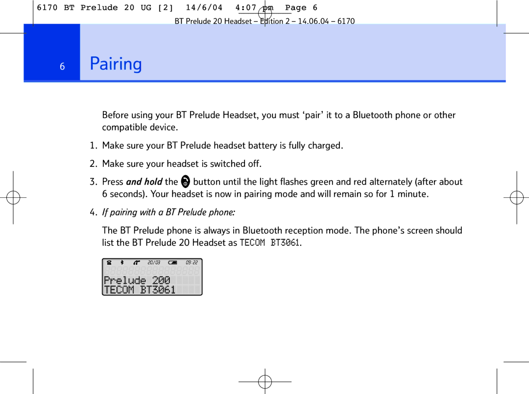 BT 6170 manual Pairing, 8888888888888888 